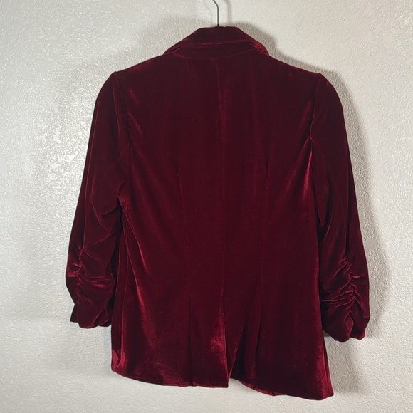 Skies Are Blue Red Velvet Blazer Rushed Sleeves Size XS - Picture 7 of 9